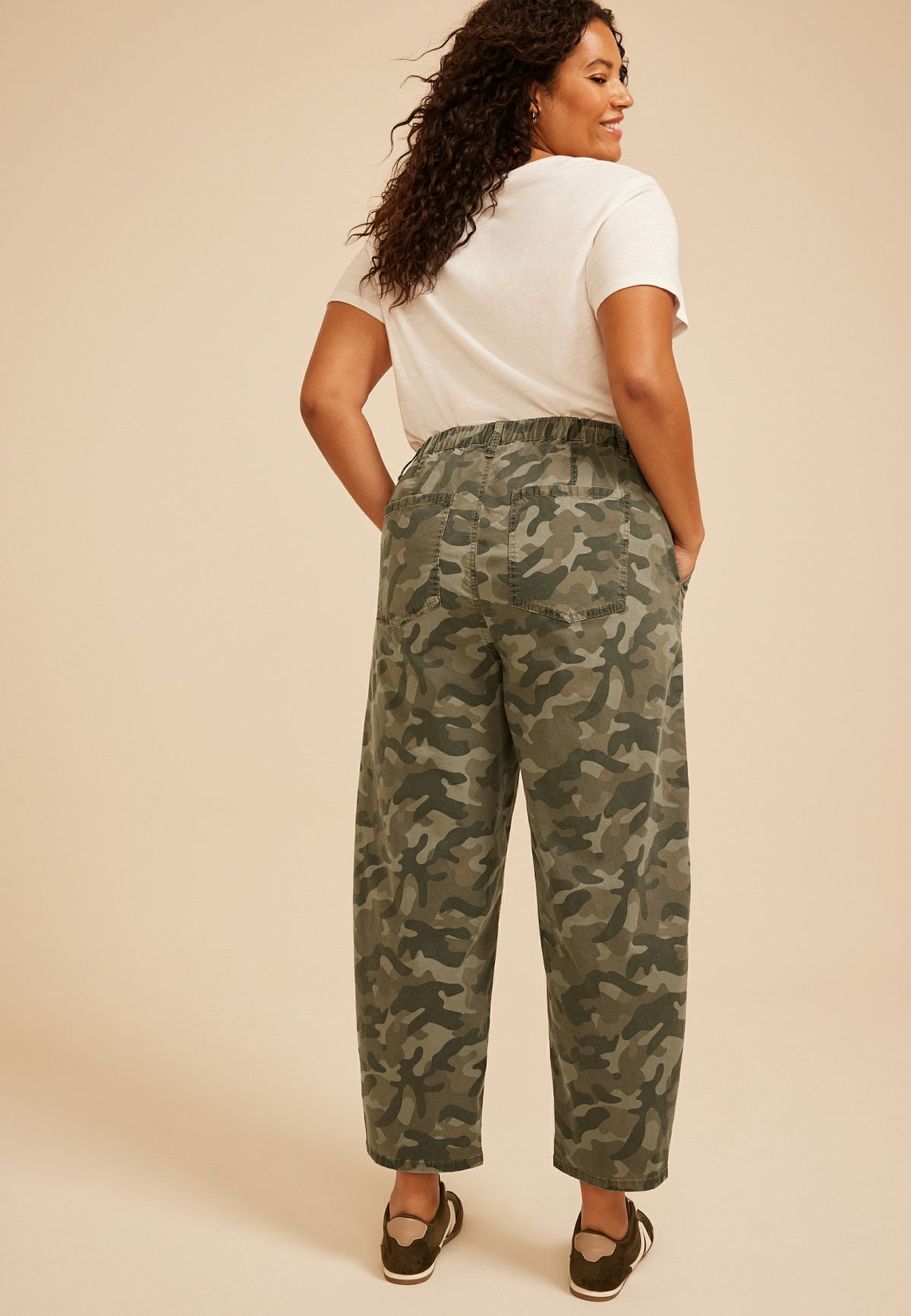 Plus Size Camo High Rise Seamed Barrel Pant