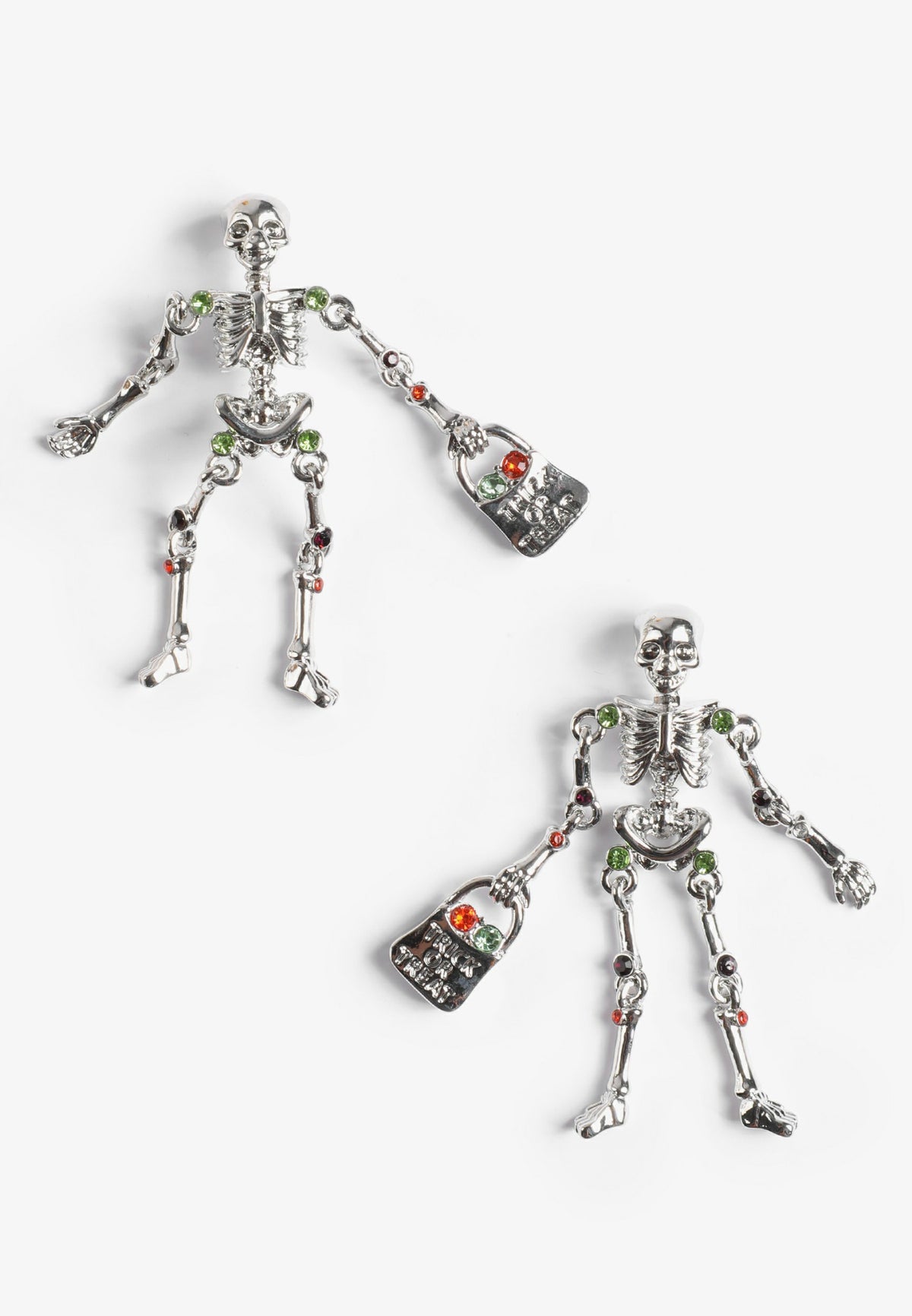 Silver Skeleton Trick Or Treat Drop Earrings