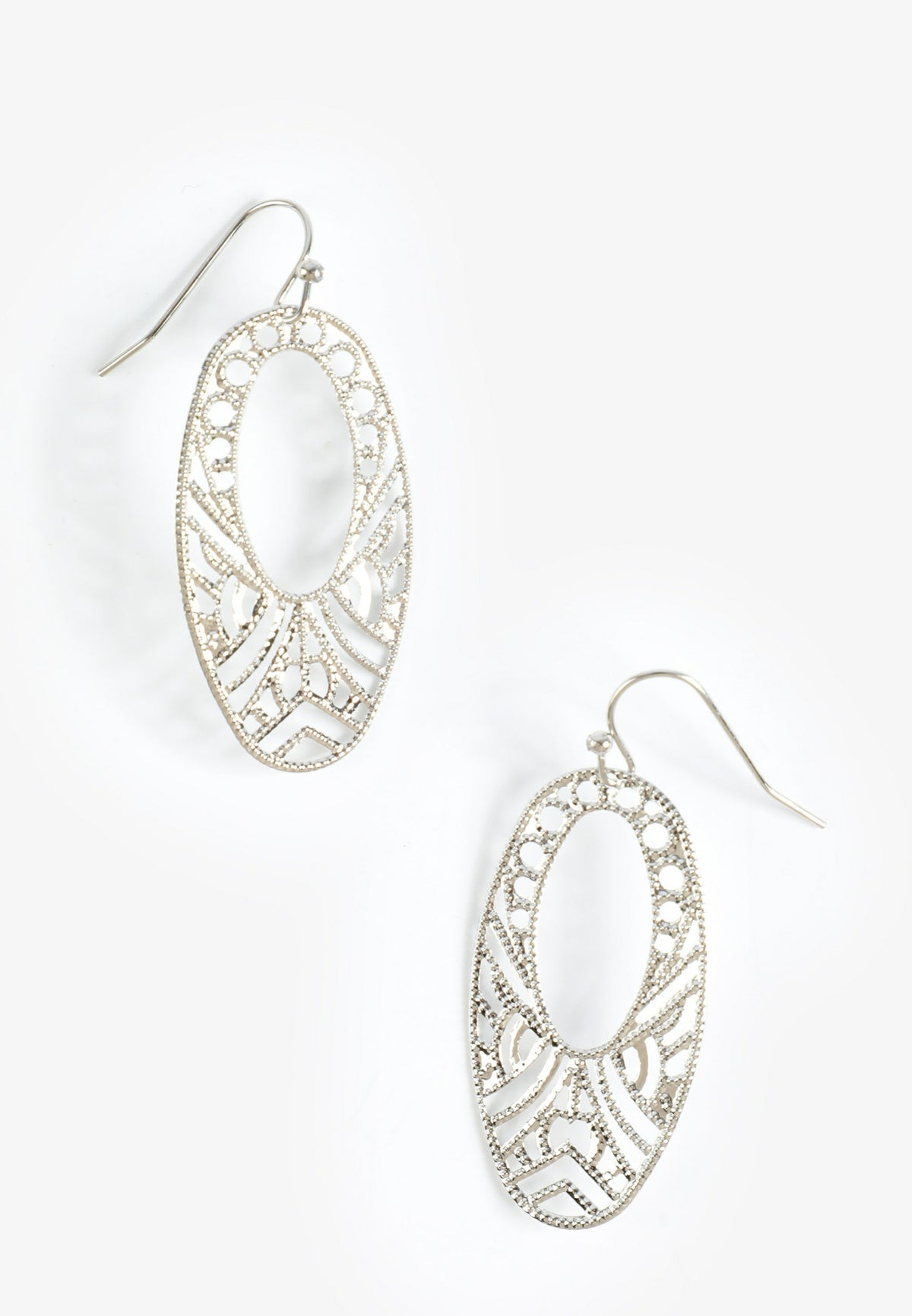Silver Filigree Oval Drop Earrings