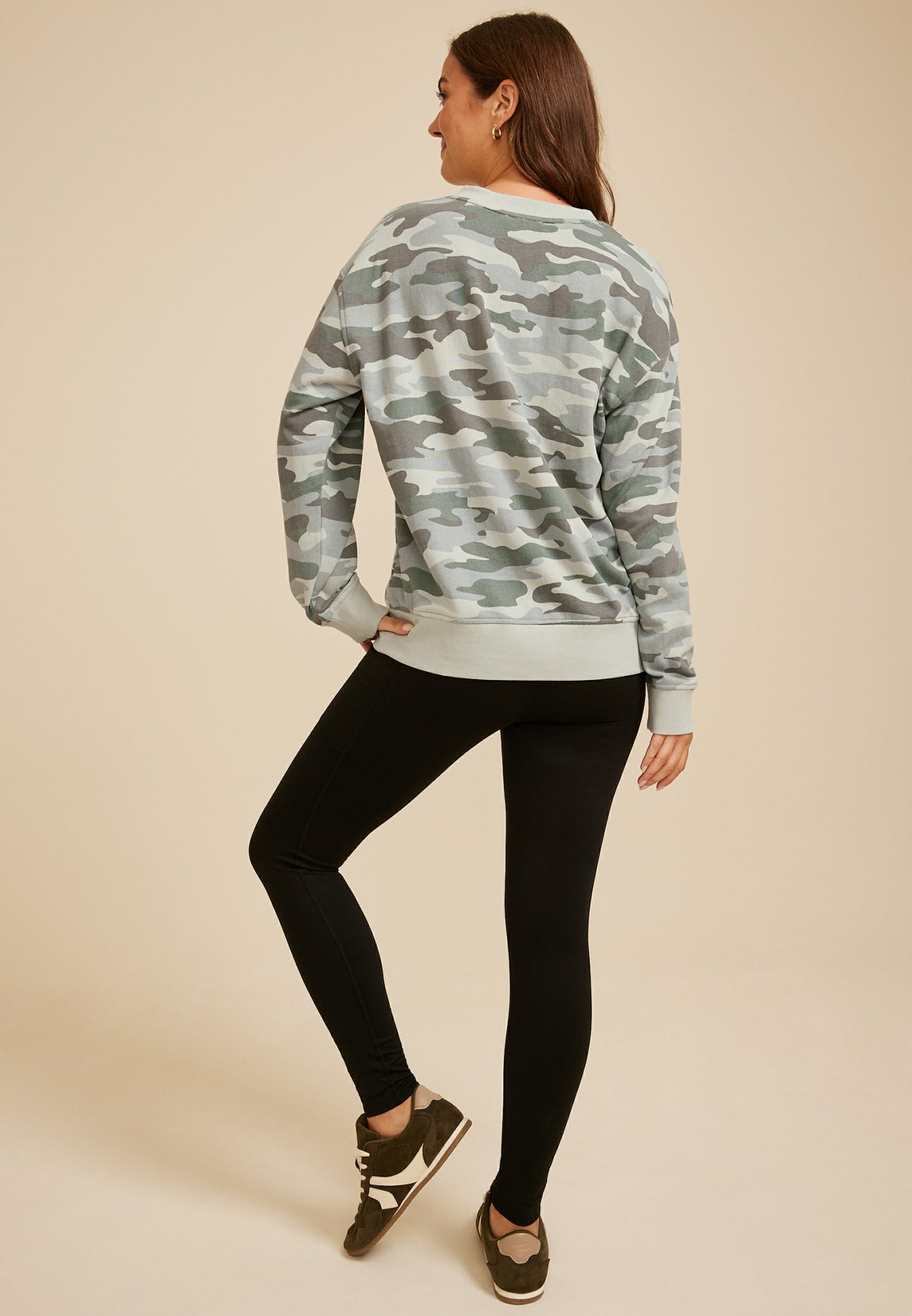 Camo Washed Terry V Neck Sweatshirt