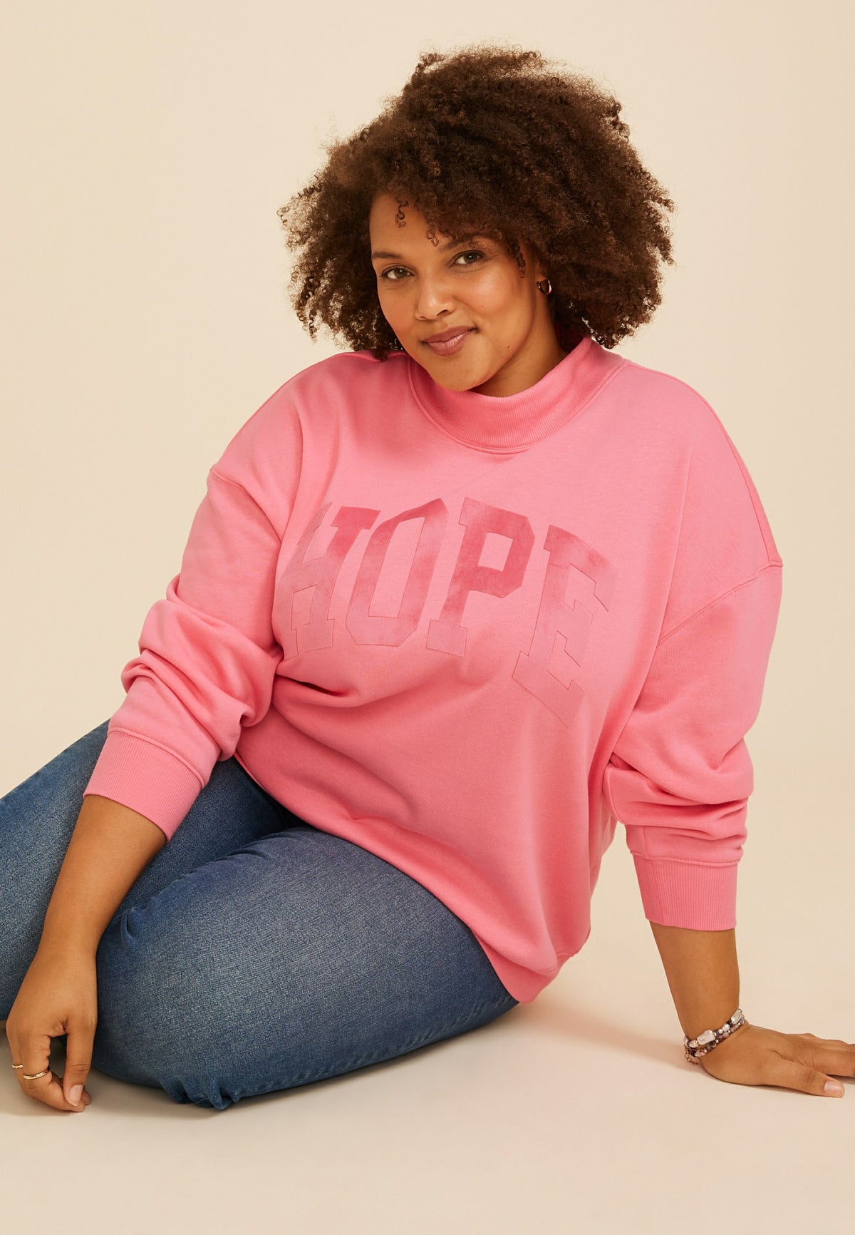 Living Beyond Breast Cancer Pink Hope Mock Neck Sweatshirt