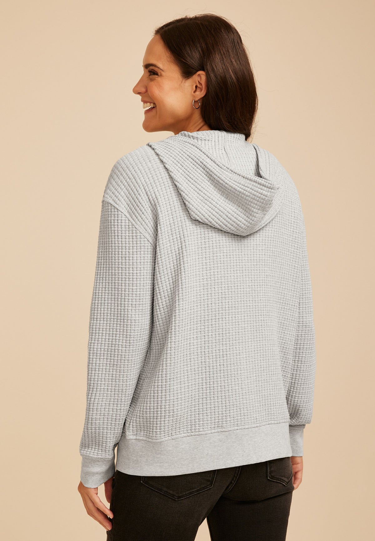 Waffle Knit Zip Front Hoodie