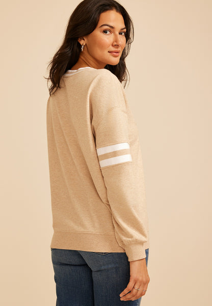 Heathered Varsity Stripe Crew Neck Sweatshirt
