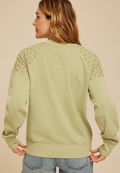 Eyelet Shoulder Relaxed Fit Sweatshirt