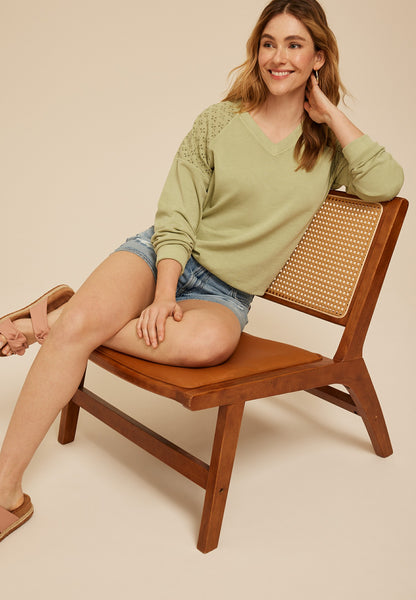 Eyelet Shoulder Relaxed Fit Sweatshirt