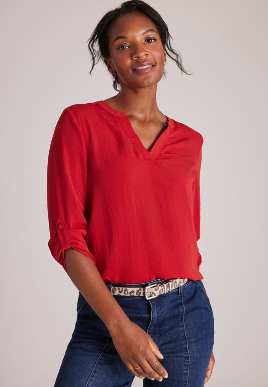 Atwood 3/4 Sleeve Notch Neck Blouse