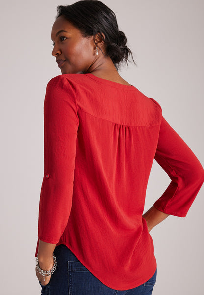 Atwood 3/4 Sleeve Notch Neck Blouse