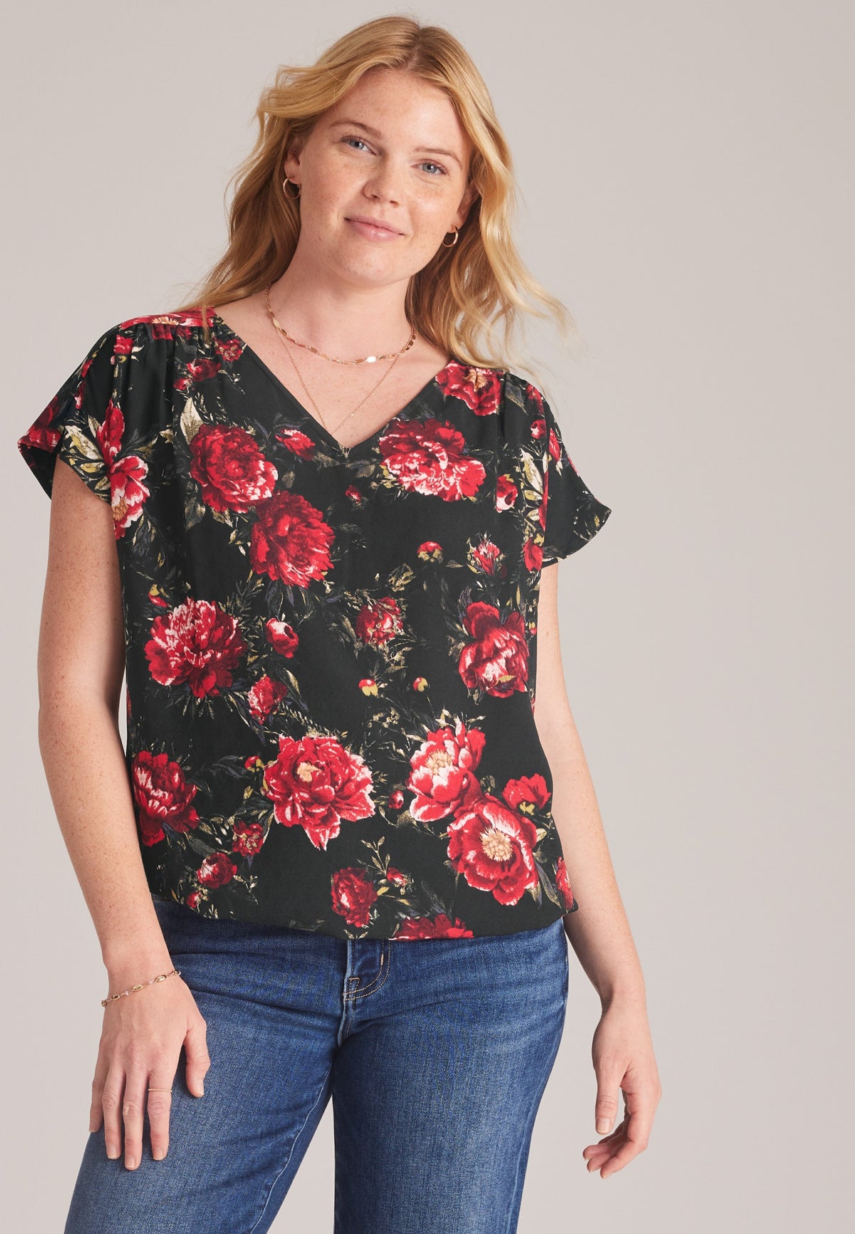 Floral Dolman Short Sleeve Blouse