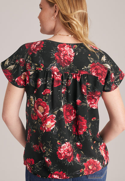 Floral Dolman Short Sleeve Blouse