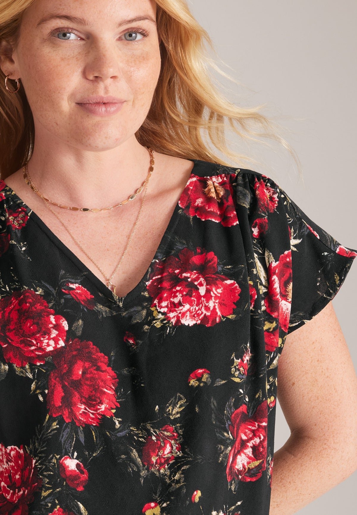 Floral Dolman Short Sleeve Blouse