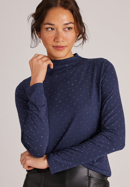 Studio Y Studded Mock Neck Top