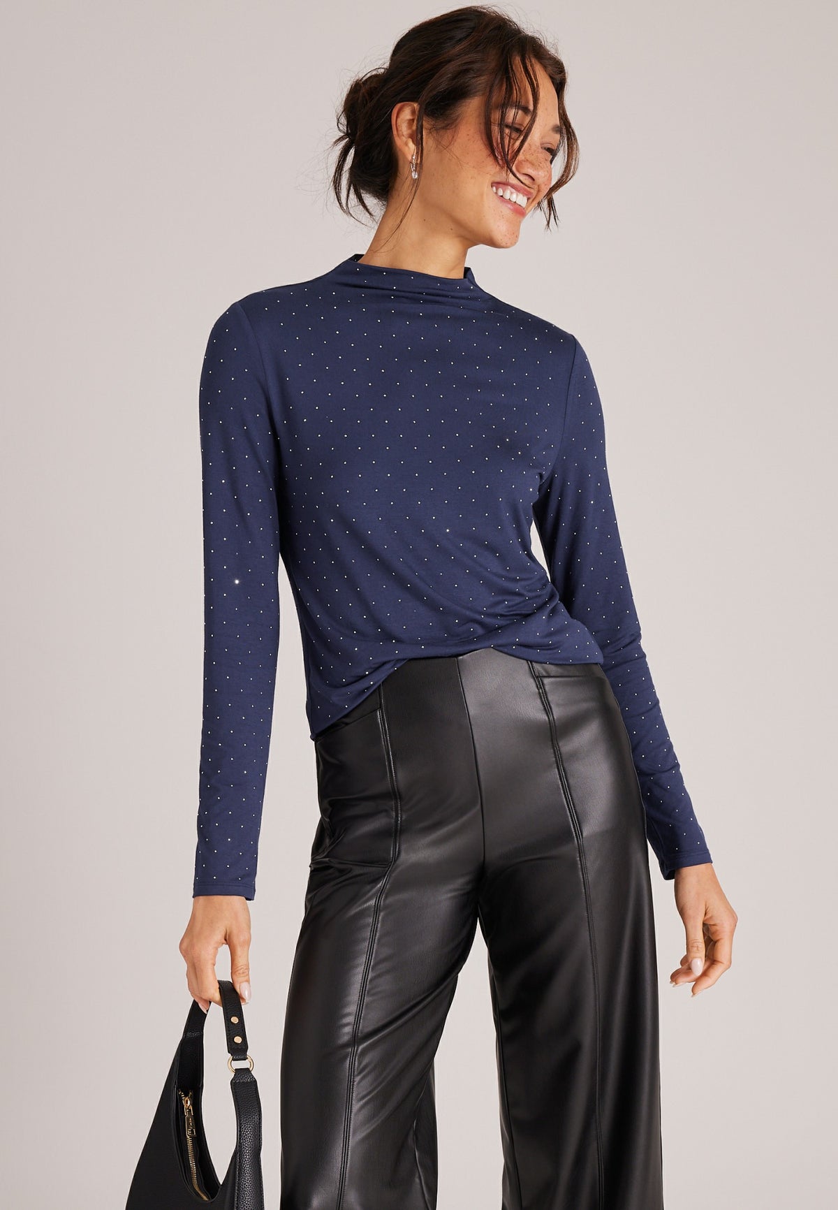 Studio Y Studded Mock Neck Top