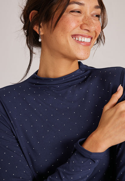 Studio Y Studded Mock Neck Top