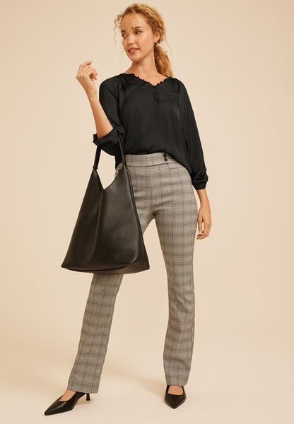 Split Neck Henley 3/4 Sleeve Blouse