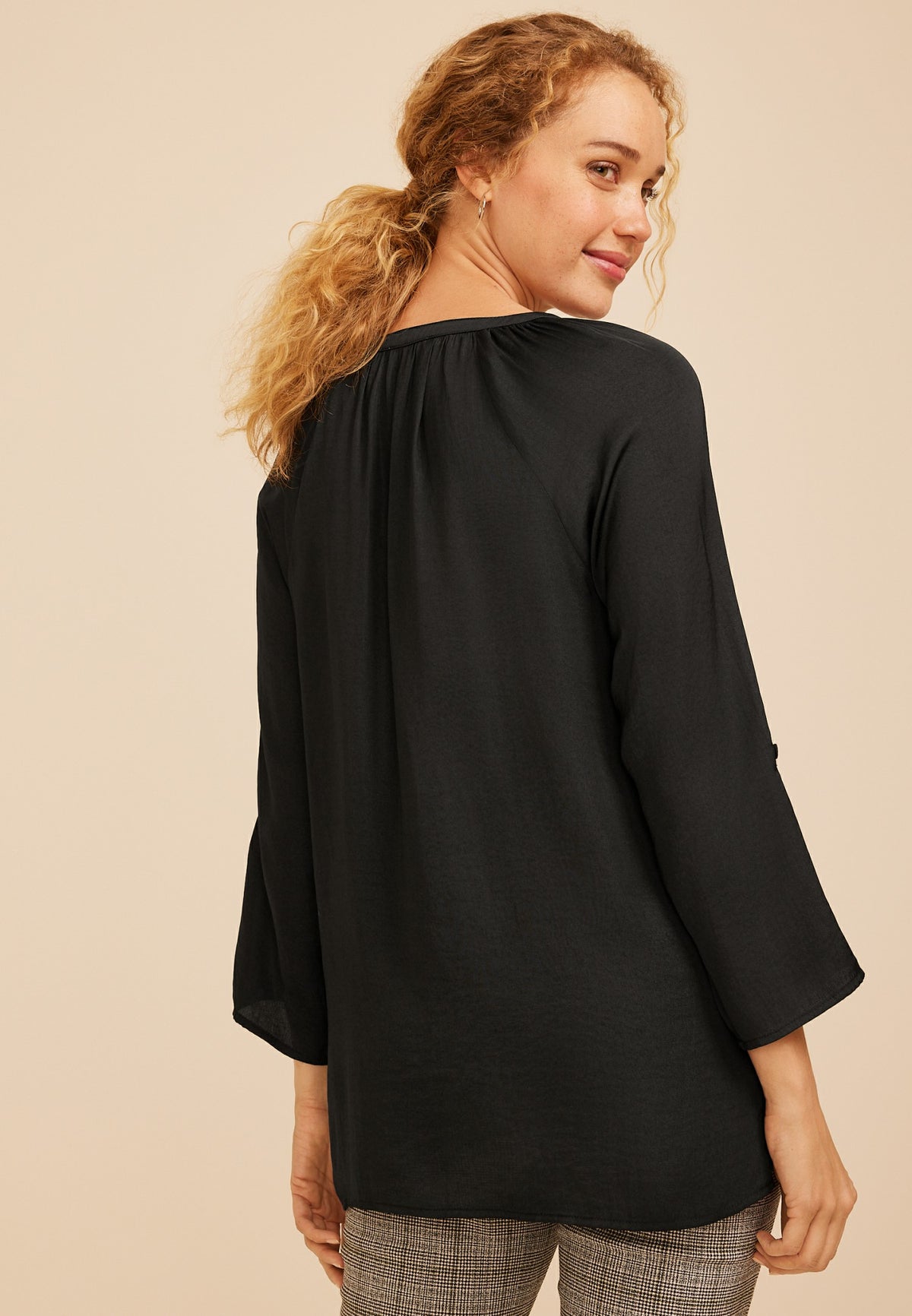 Split Neck Henley 3/4 Sleeve Blouse