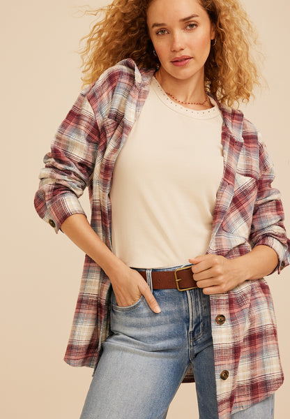 Hooded Cabin Plaid Button Front Shirt