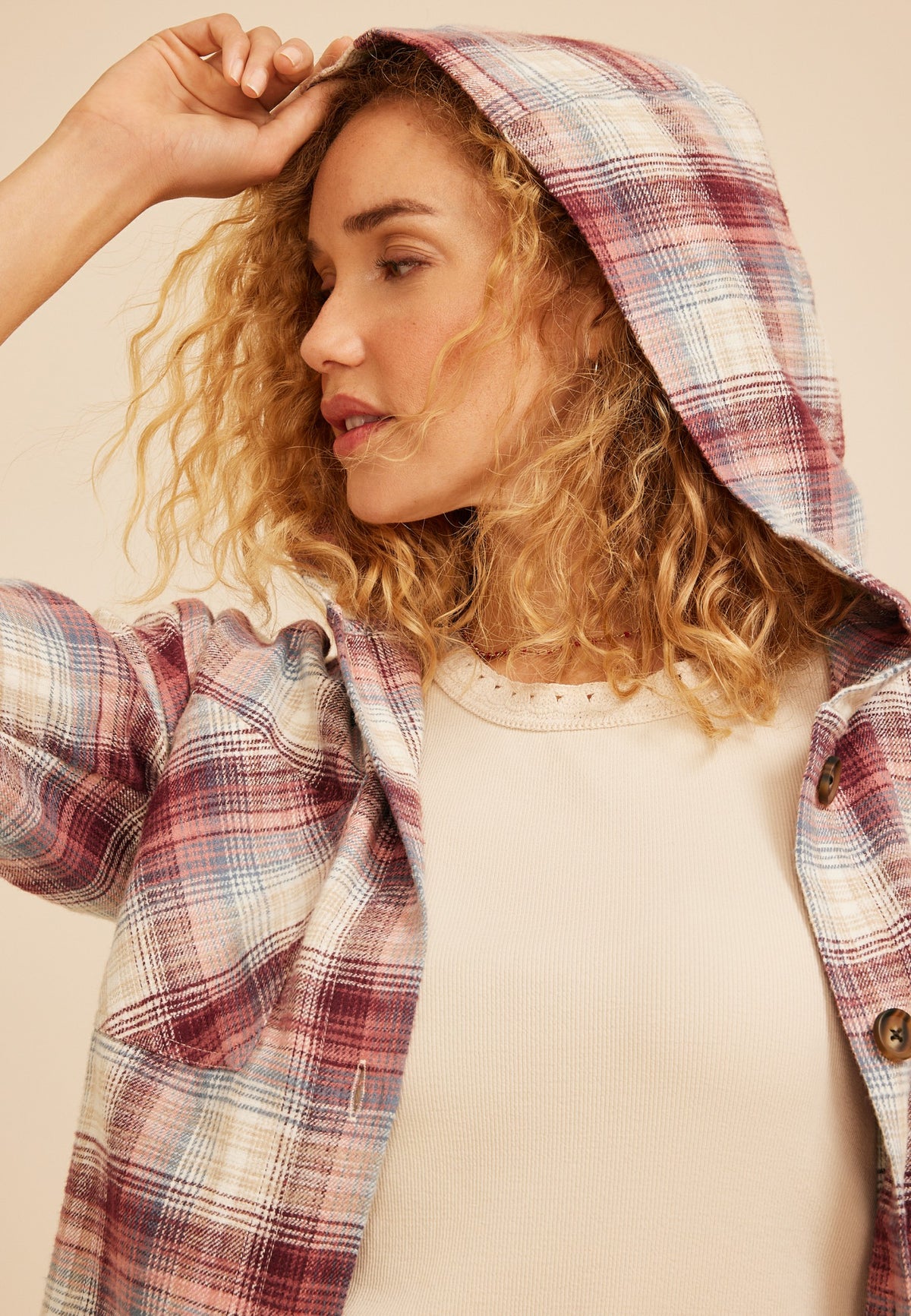 Hooded Cabin Plaid Button Front Shirt