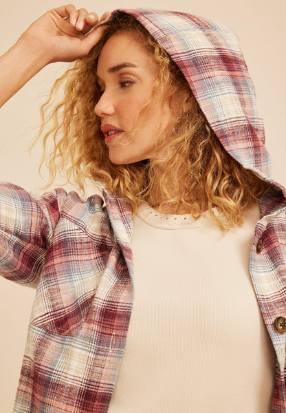 Hooded Cabin Plaid Button Front Shirt