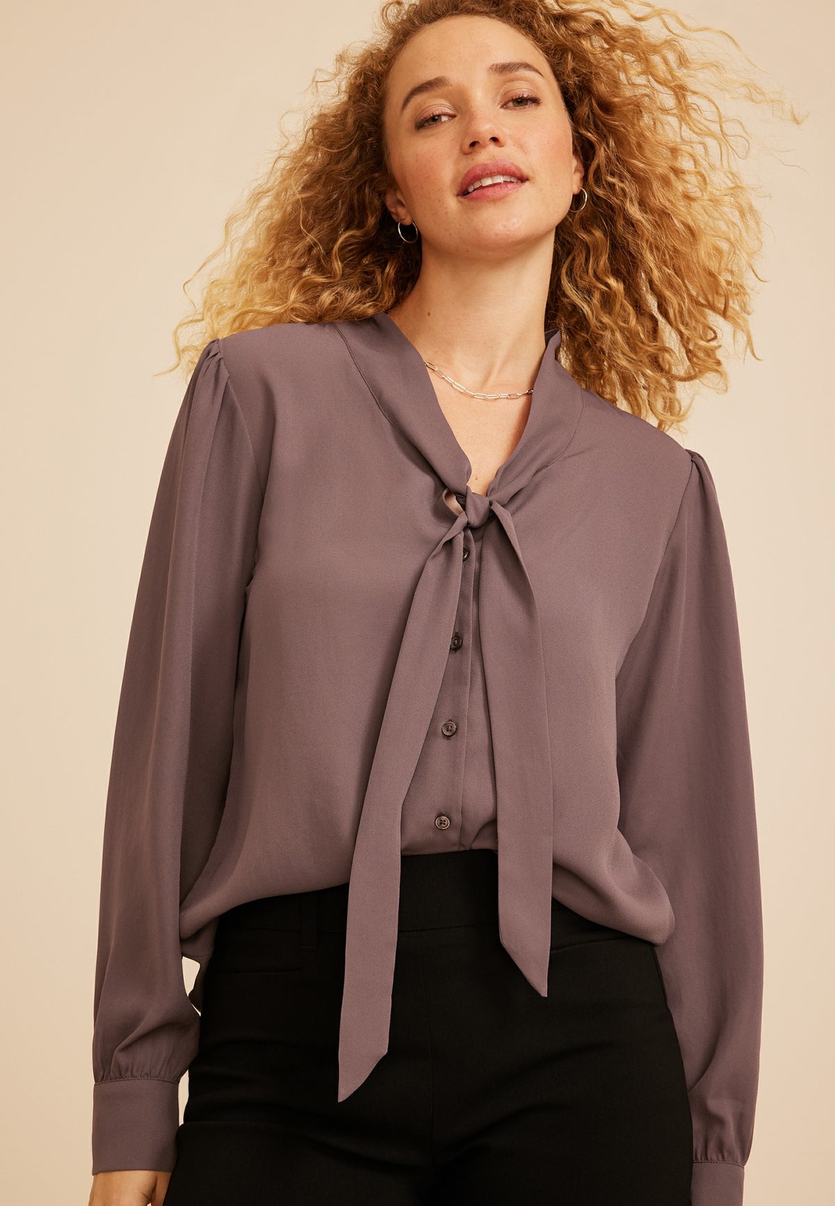 Tie Front Long Sleeve Blouse