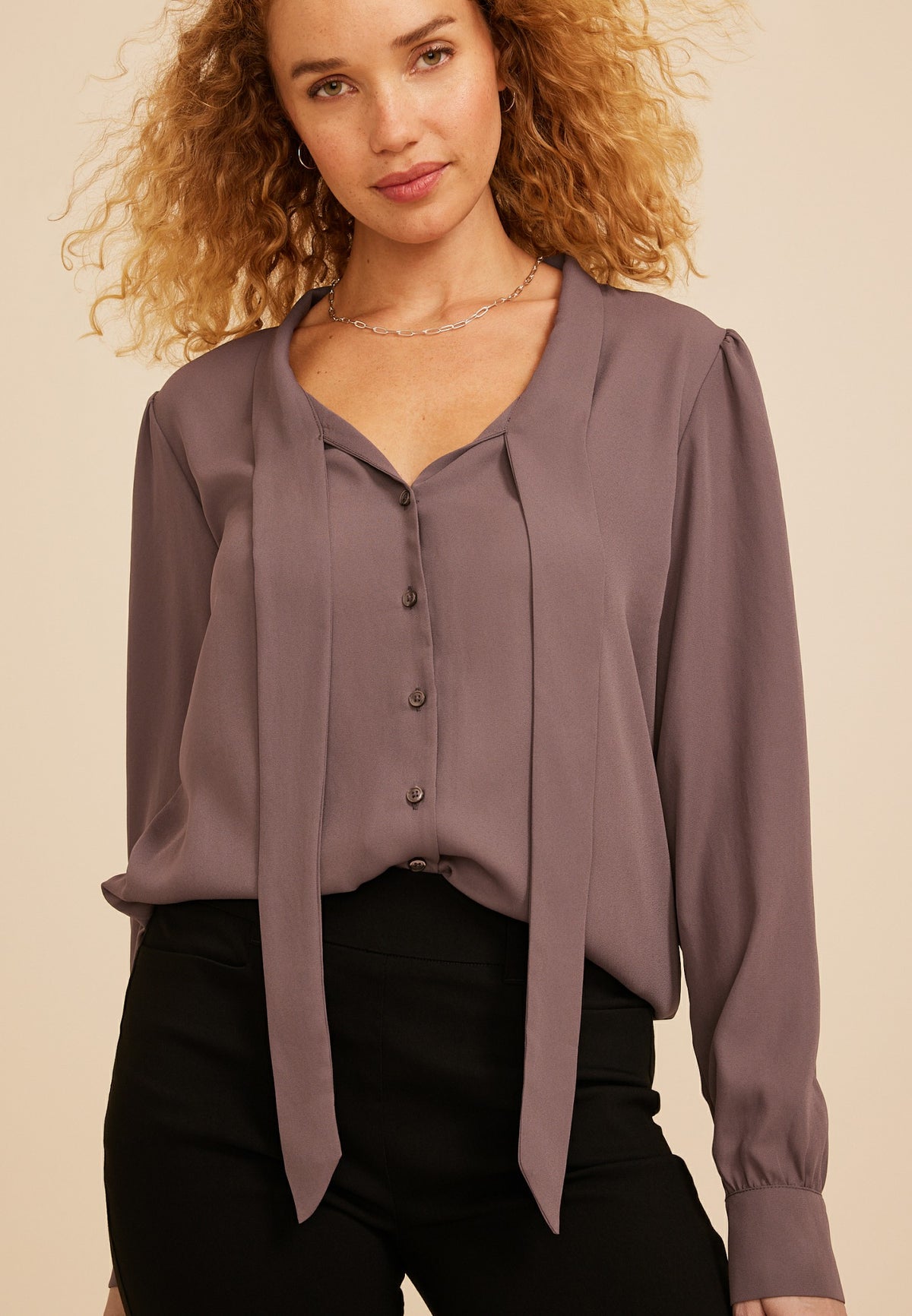 Tie Front Long Sleeve Blouse