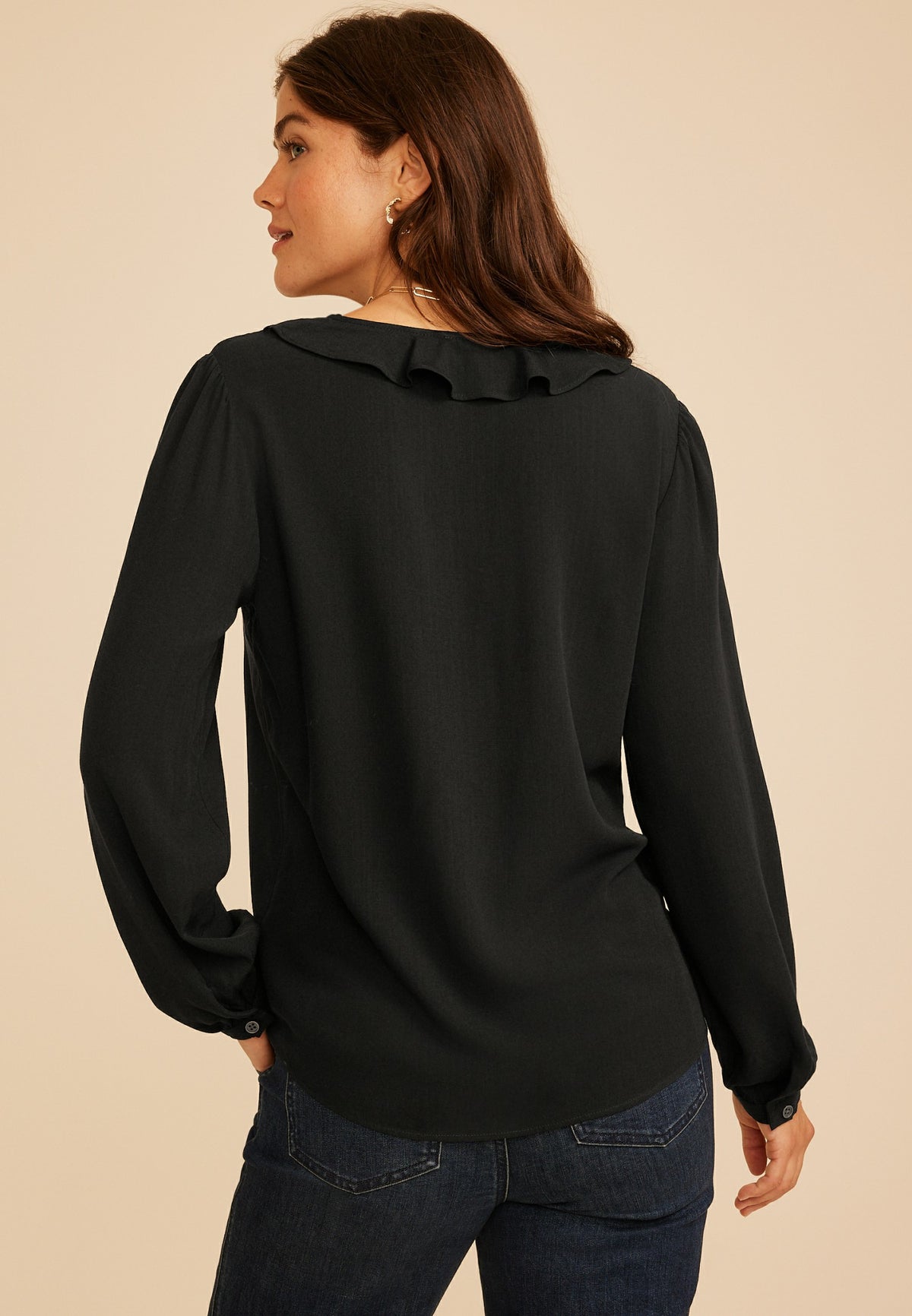 Ruffle Front V Neck Blouse