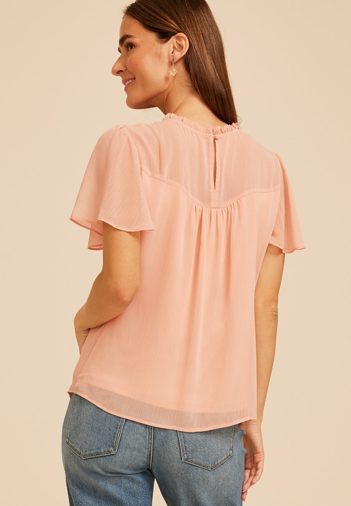 Floral Applique Flutter Sleeve Blouse