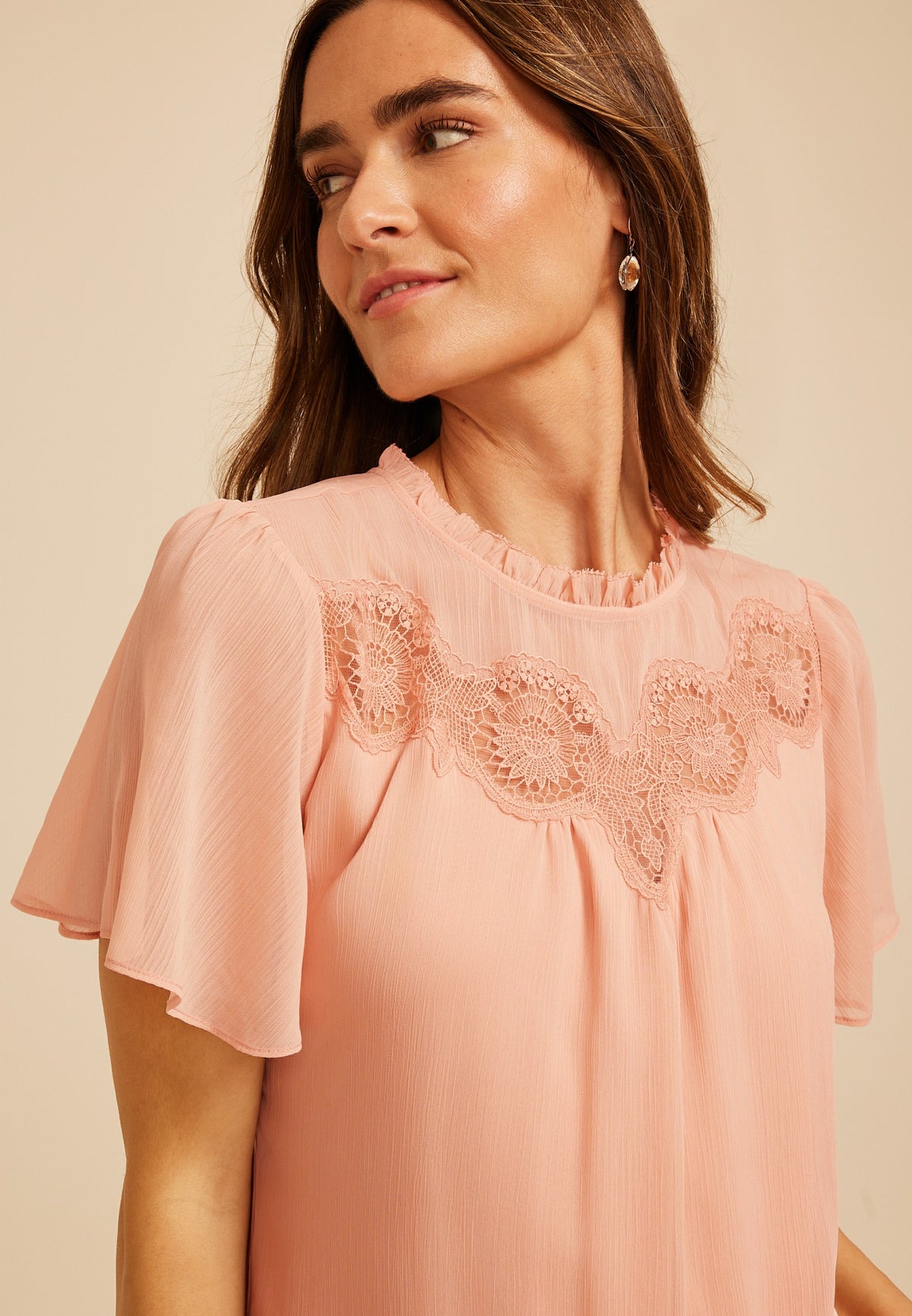 Floral Applique Flutter Sleeve Blouse