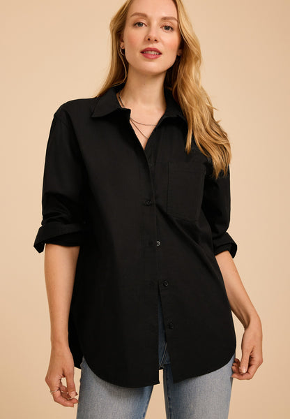 Black Button Down Poplin Shirt