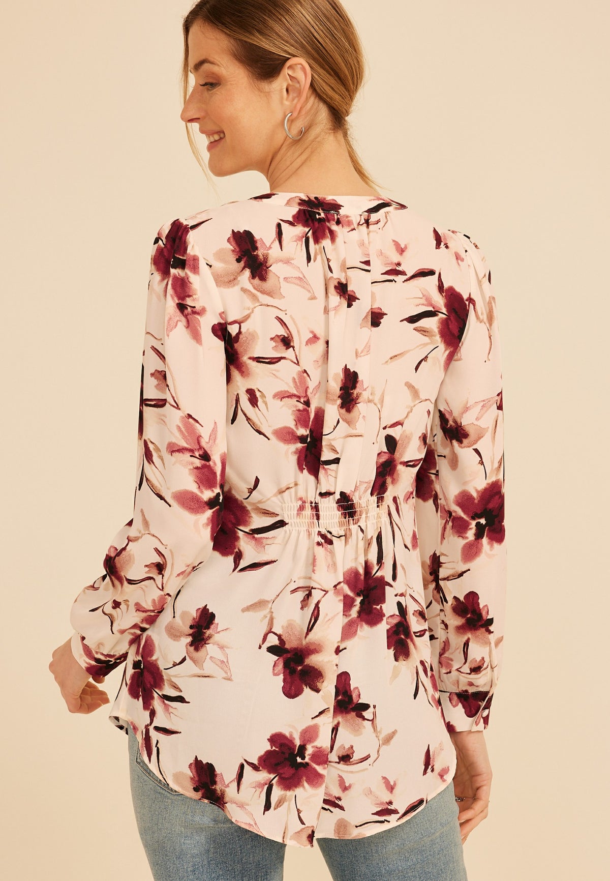 Floral Split V Neck Blouse