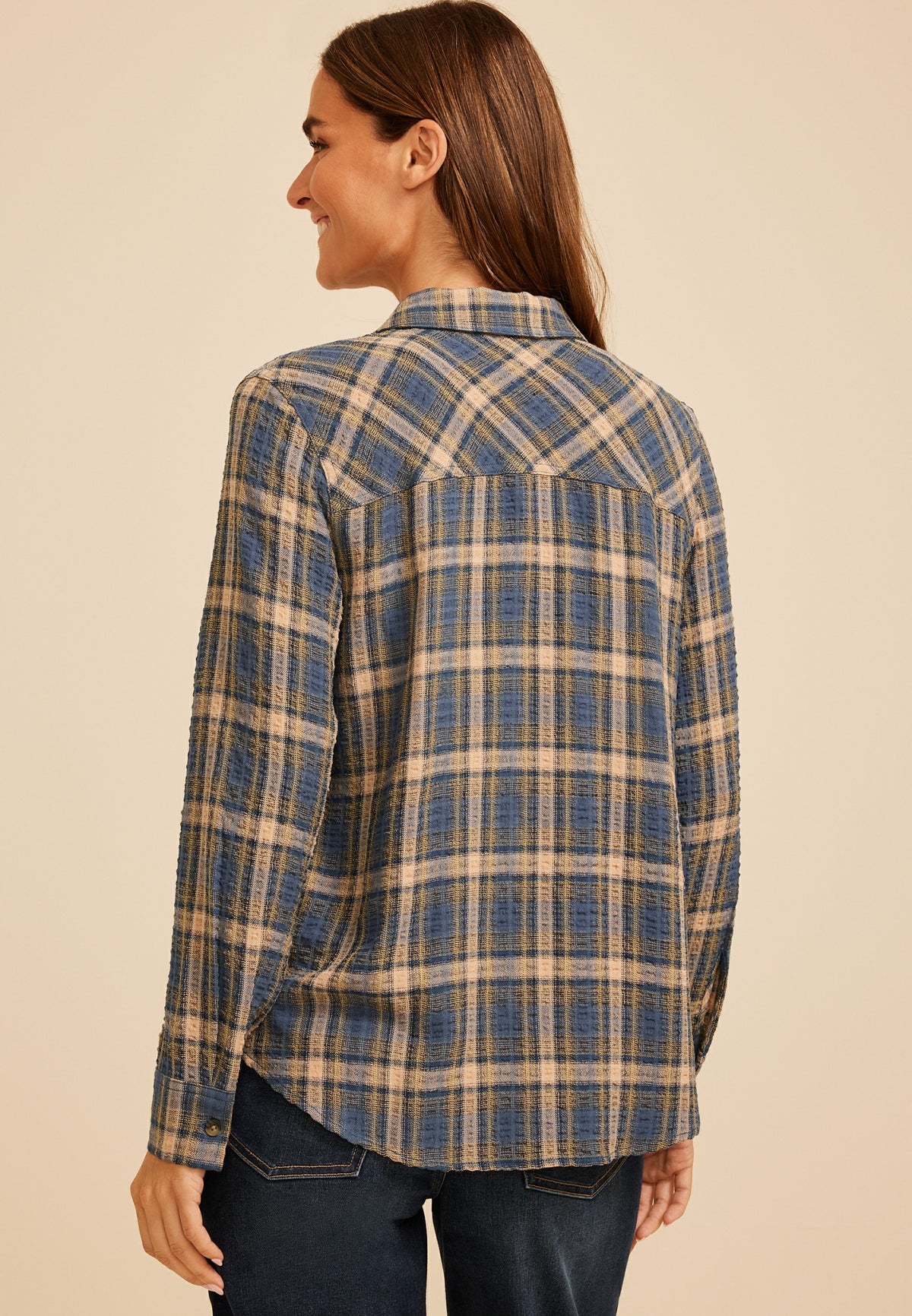 Pucker Plaid Button Down Shirt