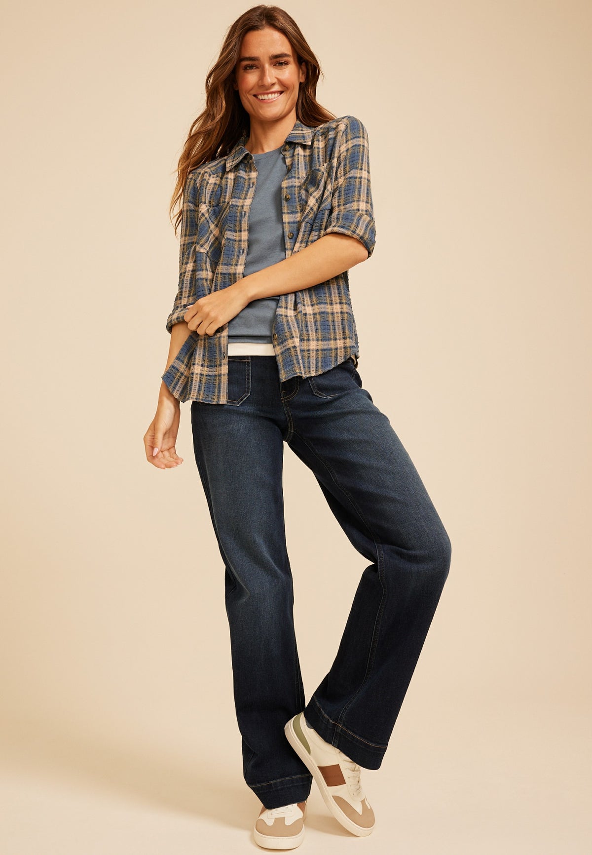 Pucker Plaid Button Down Shirt