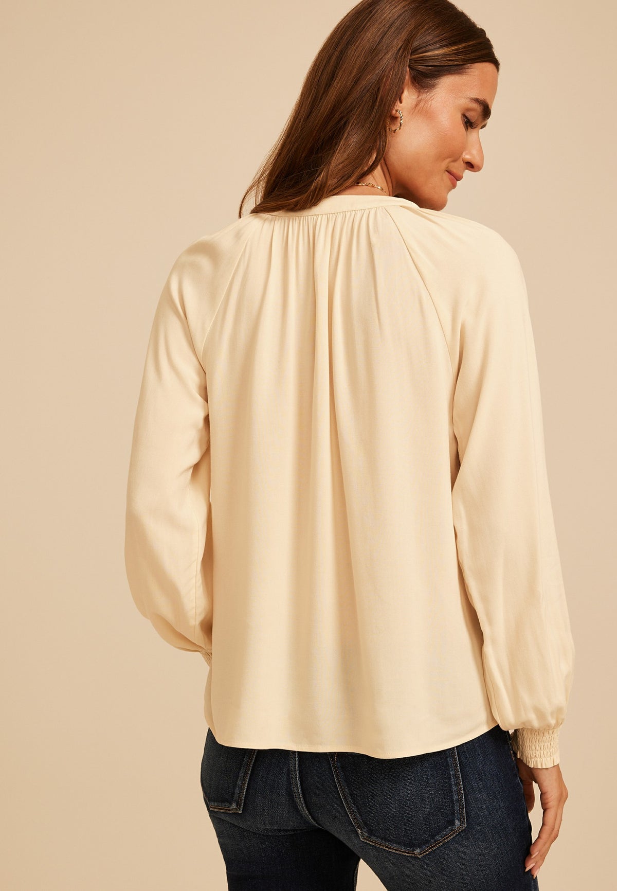 Embroidered Tie Front Peasant Blouse