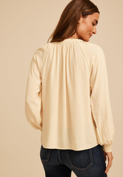 Embroidered Tie Front Peasant Blouse