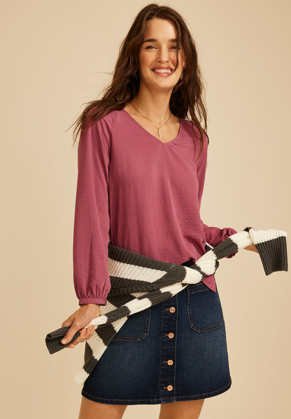 V Neck Long Sleeve Blouse
