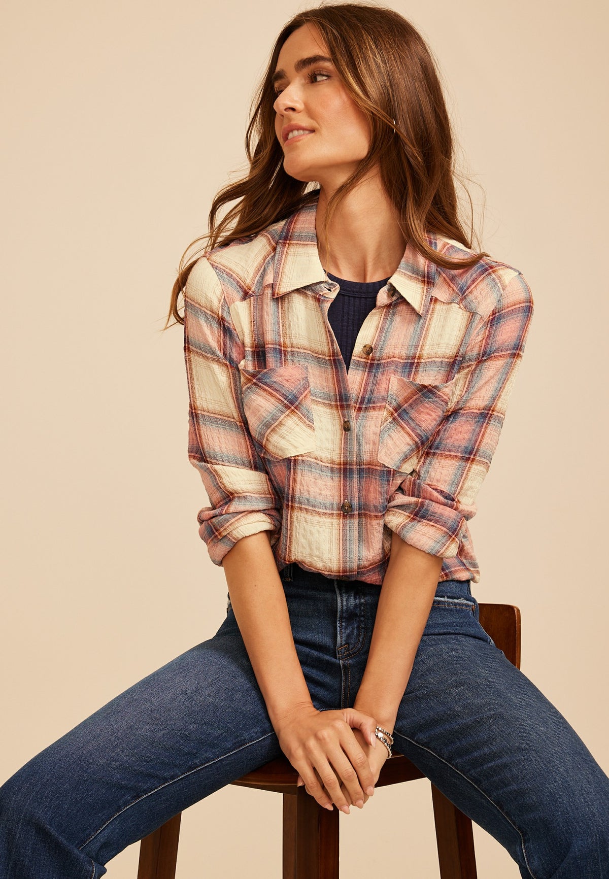 Pucker Plaid Button Down Shirt