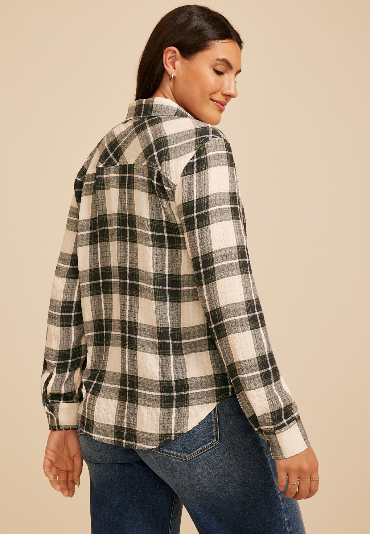 Pucker Plaid Button Down Shirt