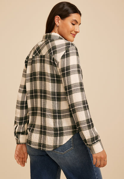 Pucker Plaid Button Down Shirt