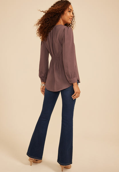 Split Neck Cinched Back Blouse