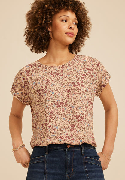 Delton Zipper Back Ditsy Floral Blouse