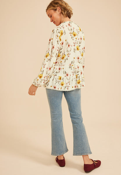 Floral Print Tiered Peasant Blouse
