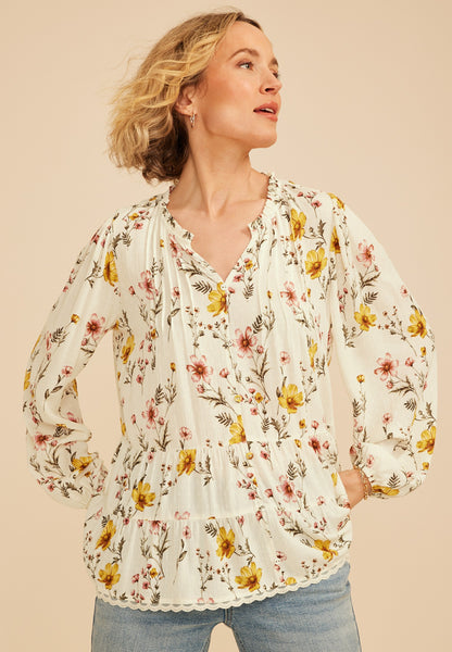 Floral Print Tiered Peasant Blouse