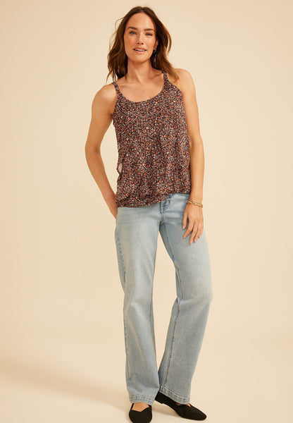 Ditsy Floral Asymmetrical Layered Tank Top