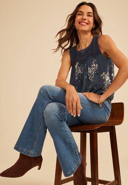 Floral Lace Neck Tank Top