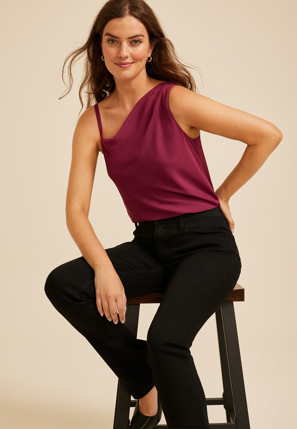 Studio Y One Shoulder Drape Neck Tank Top