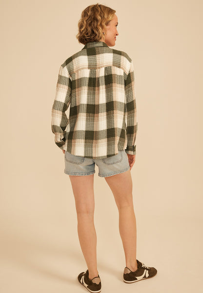 Pucker Plaid Button Down Shirt