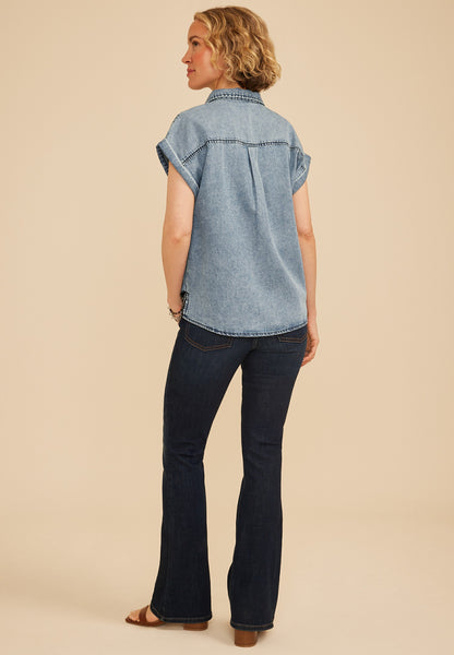 Dolman Washed Denim Button Down Shirt
