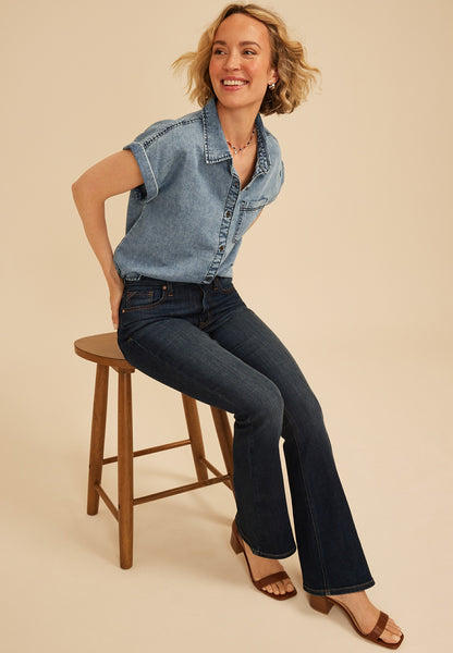Dolman Washed Denim Button Down Shirt