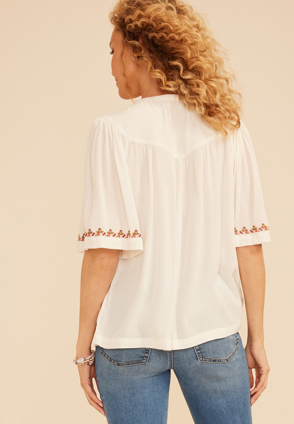 Colorful Embroidered Peasant Blouse
