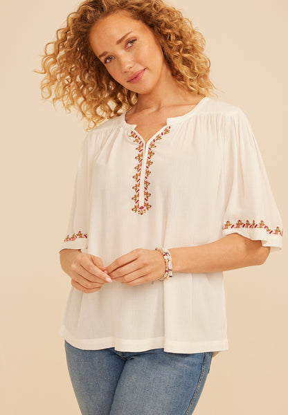 Colorful Embroidered Peasant Blouse