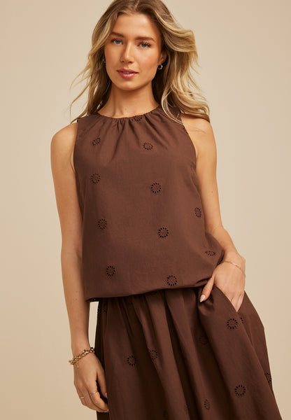 Eyelet Bubble Hem Tank Top